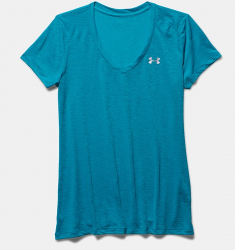 Under Armour Womens Slub V-Neck Aqua Blue T-shirt photo