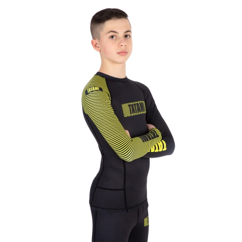 Childrens rash guard Tatami Kids Essential 3.0 Long Sleeve Rash Guard Black Yellow photo