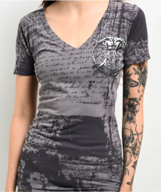Womens Affliction Eros Vneck Tee Silver T-shirt