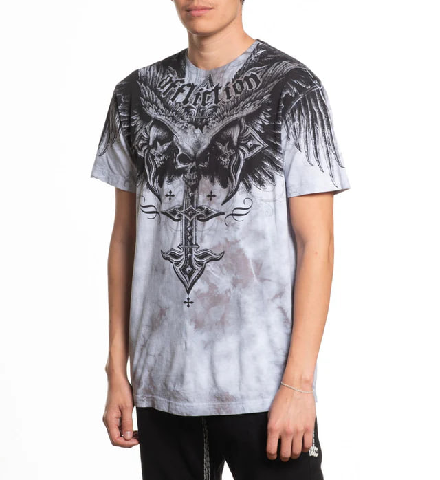 Футболка Affliction Death Eyes Tee Ligth Grey Crystal Wash ціна