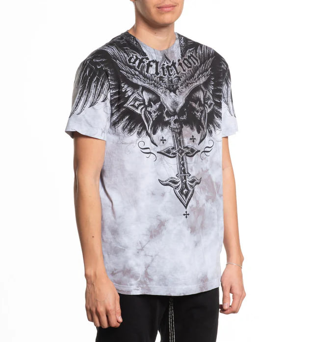 Футболка Affliction Death Eyes Tee Ligth Grey Crystal Wash фото