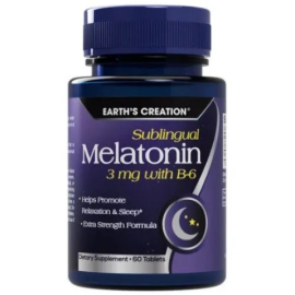 Мелатонін Earth‘s Creation Melatonin 3 mg with B-6 Sublingual, 60 Tablets										