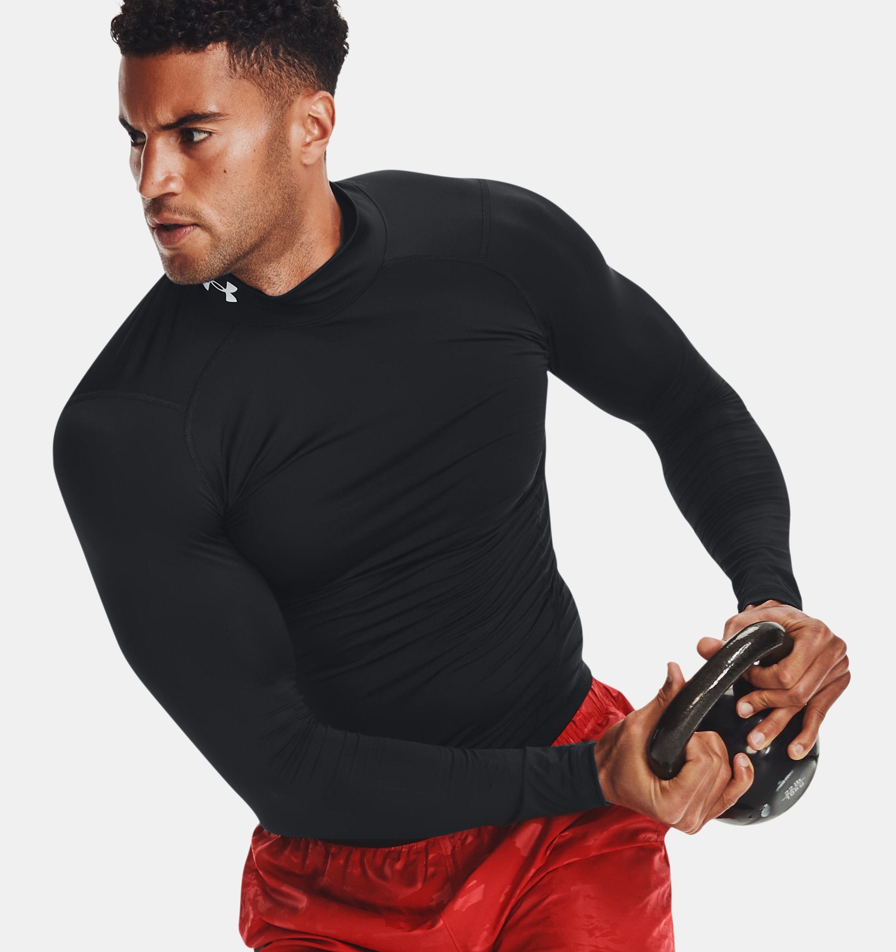Mens Compression Long Sleeve HeatGear® Mock Black White size