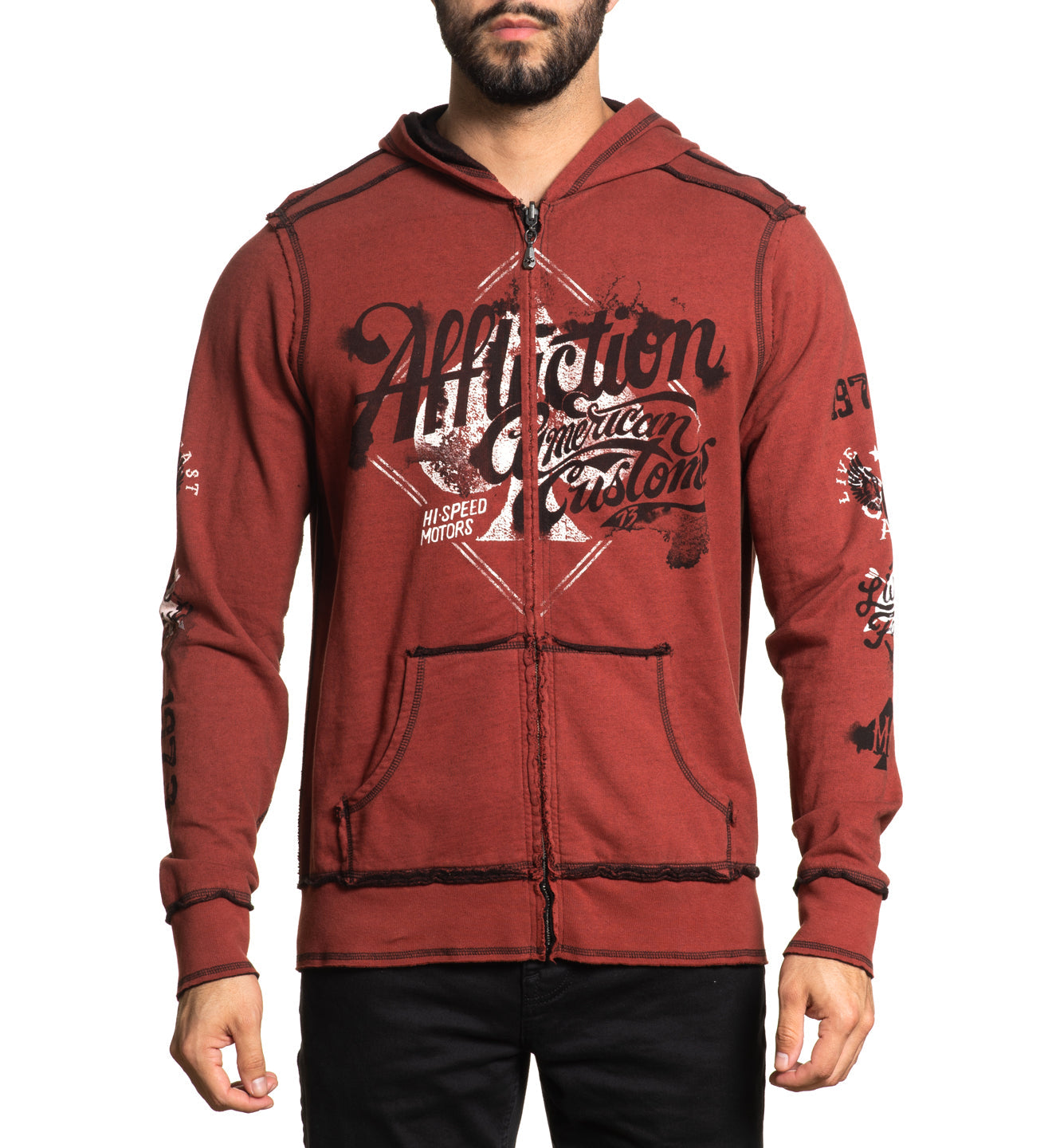 Толстовка Affliction Concrete Rev.Zip Hood Black Red Ochre