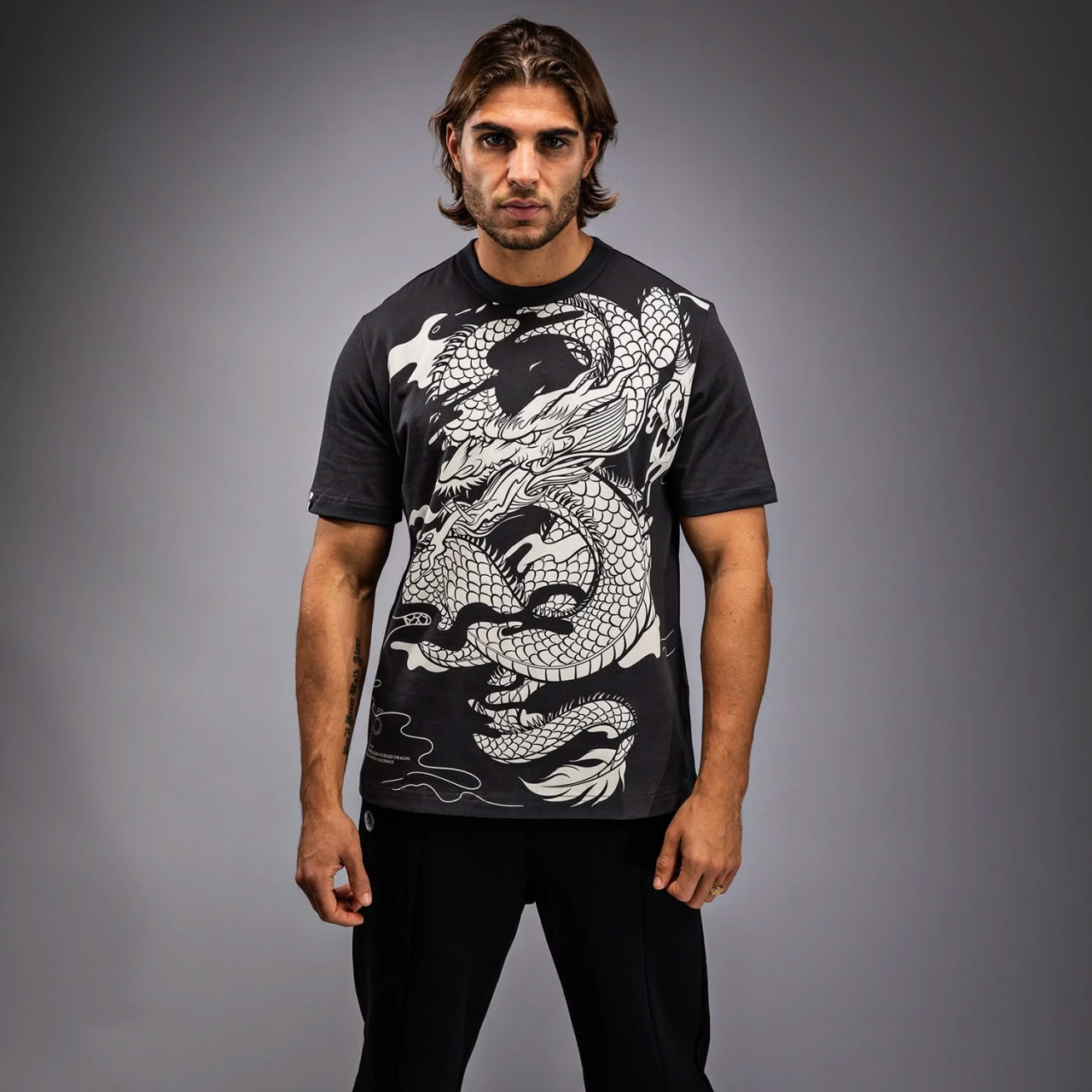 Футболка Venum Dragon’s Flight Men’s T-Shirt Charcoal Grey Cream White де купити
