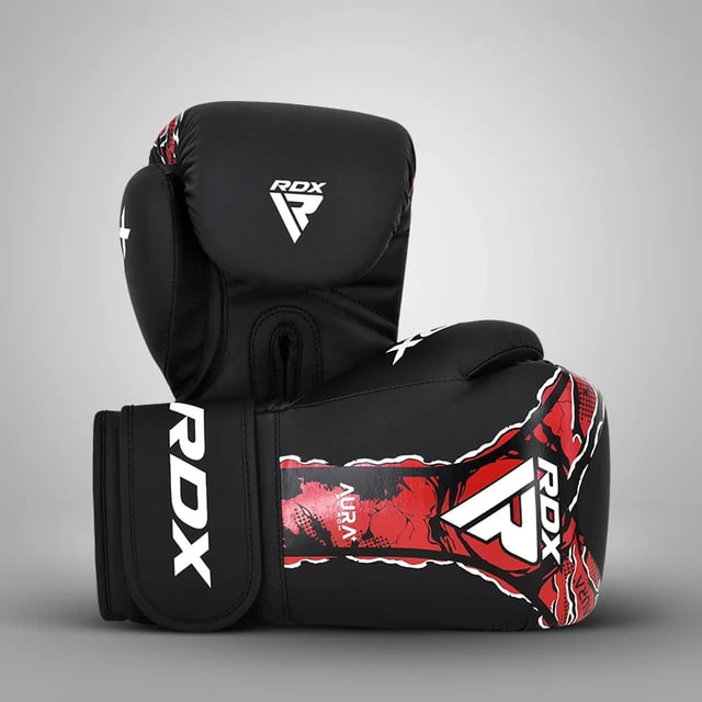 Боксерські рукавиці RDX F-17 Aura Plus Boxing Gloves Black Red купити