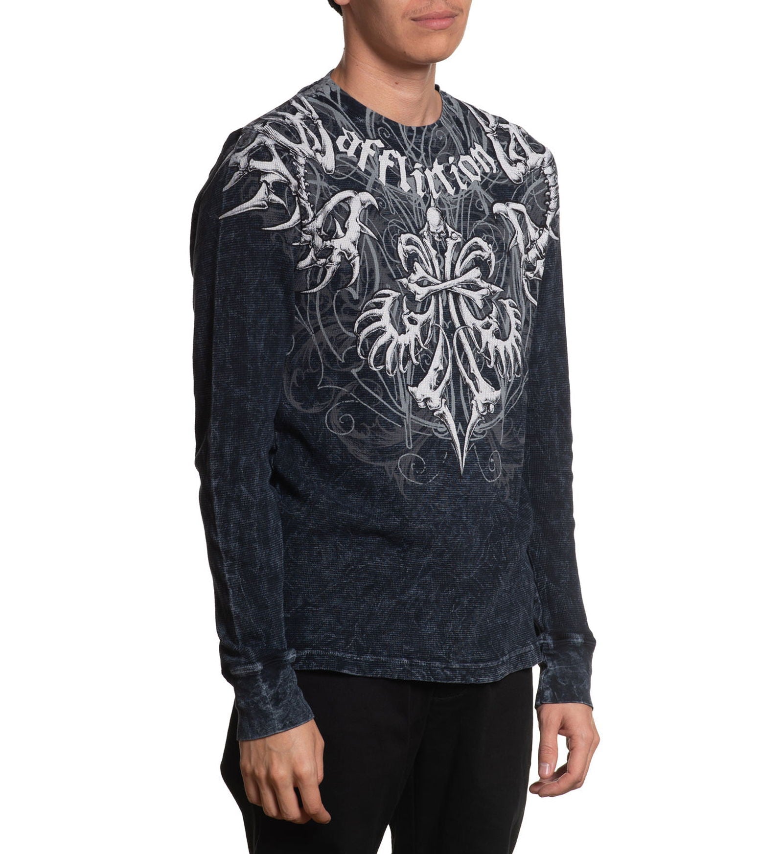 Affliction Skeleton Thermal Black Lava Wash long sleeve price