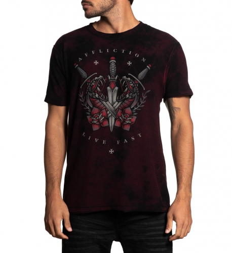 Affliction Medusa`s Revenge SS Rev Tee Burgandy Black buy
