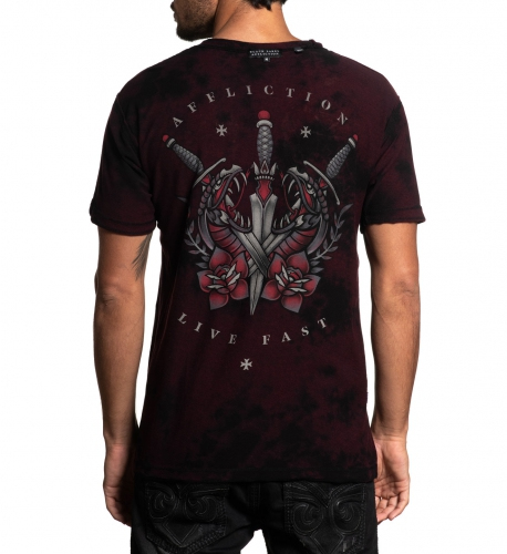 Affliction Medusa`s Revenge SS Rev Tee Burgandy Black photo