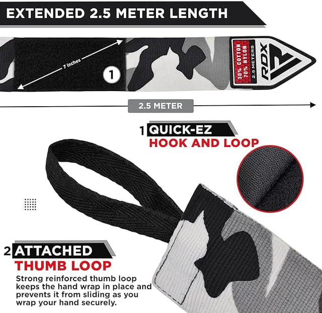 Бинти RDX Boxing Hand Wraps 2.5 Metter Camo Grey купити
