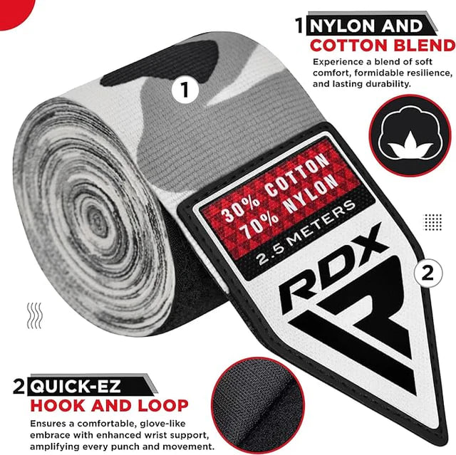 Bandages RDX Boxing Hand Wraps 2.5 Metter Camo Gray