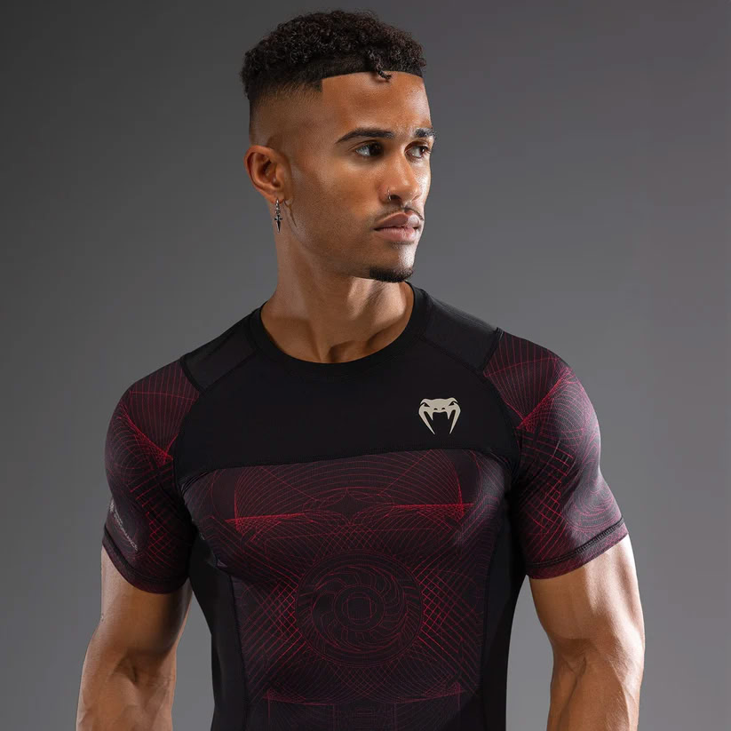 Рашгард Venum G-Fit Air Mens Short Sleeve Rashguard Deep Black Fire Red купити