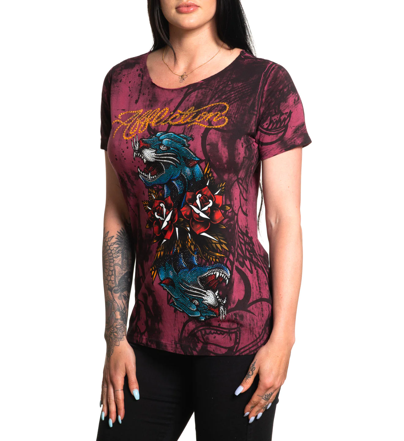 Жіноча футболка Affliction Dottie Rose Scoop Mohogany ціна