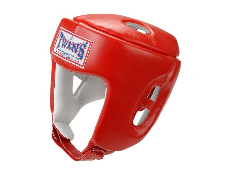 Боксерский шлем Twins Head Gear Premium Leather Padded Top Red