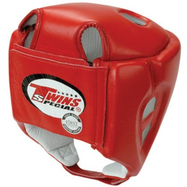 Боксерский шлем Twins Head Gear Premium Leather Padded Top Red, Фото № 3