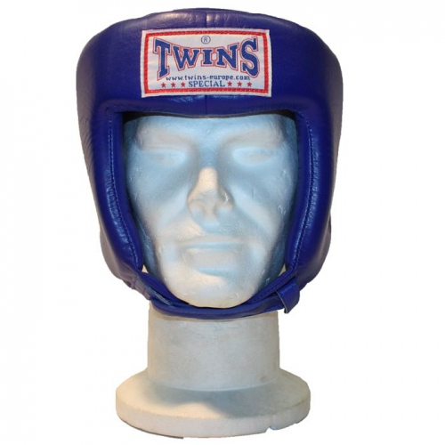 Боксерский шлем Twins Head Gear Premium Leather Padded Top Blue фото