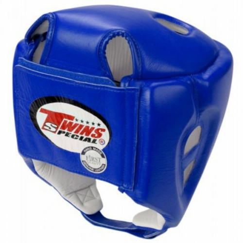 Боксерский шлем Twins Head Gear Premium Leather Padded Top Blue ціна