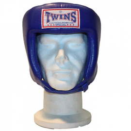 Боксерский шлем Twins Head Gear Premium Leather Padded Top Blue, Фото № 4