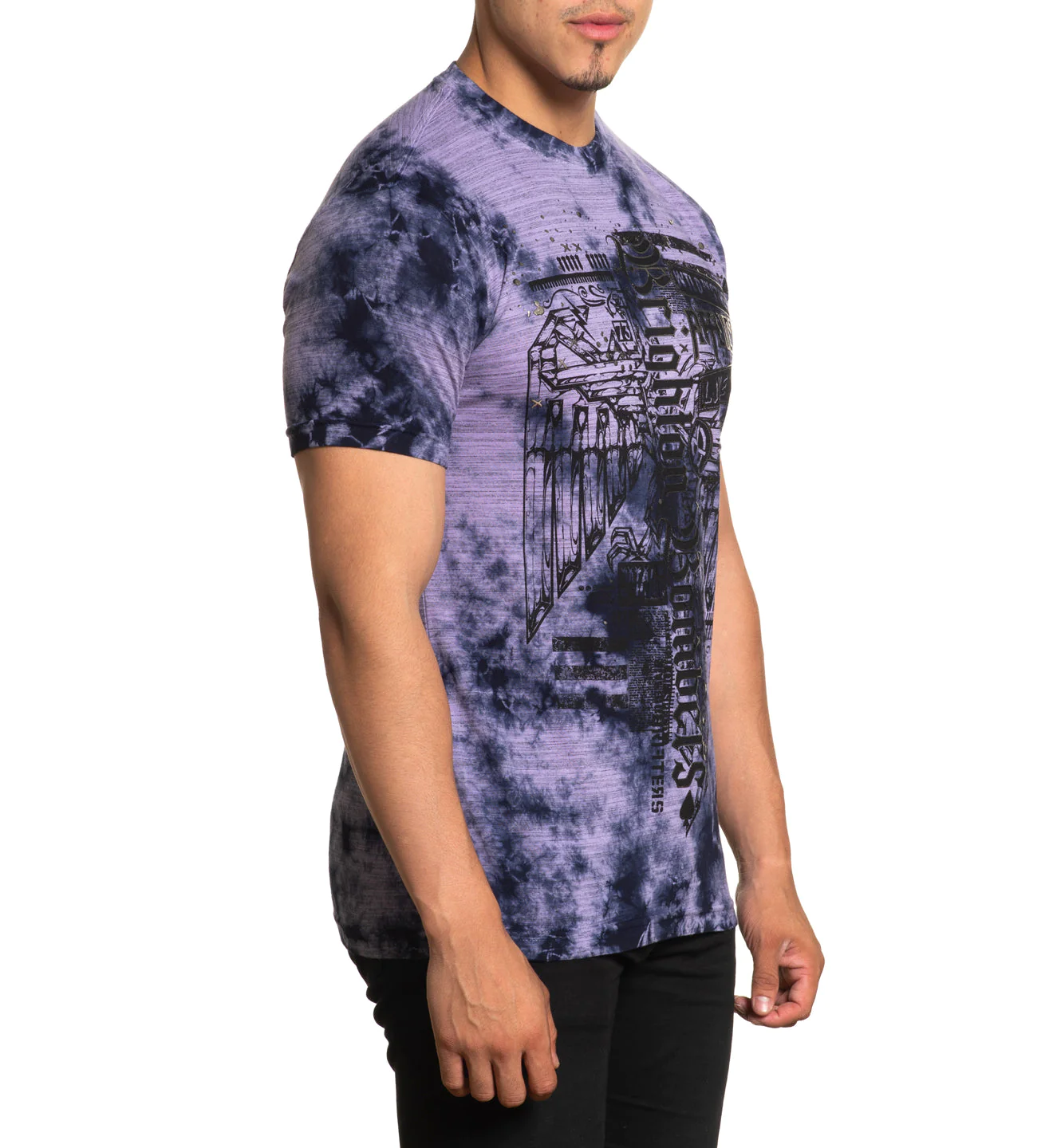 Affliction Brighton Bombers Tee Dusk Purple Plumeria Crystal T-shirt photo
