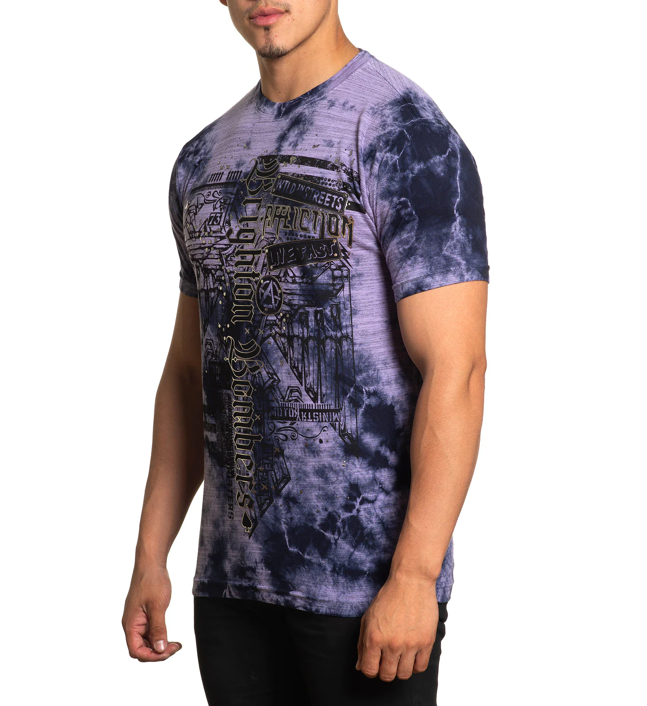 Affliction Brighton Bombers Tee Dusk Purple Plumeria Crystal T-shirt price
