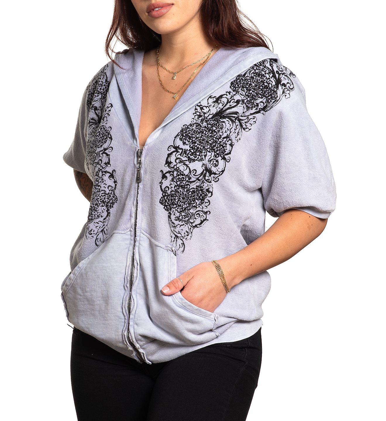 Женская кофта Affliction Coleford Ranch AW24280 Dapple Grey Lava Wash фото