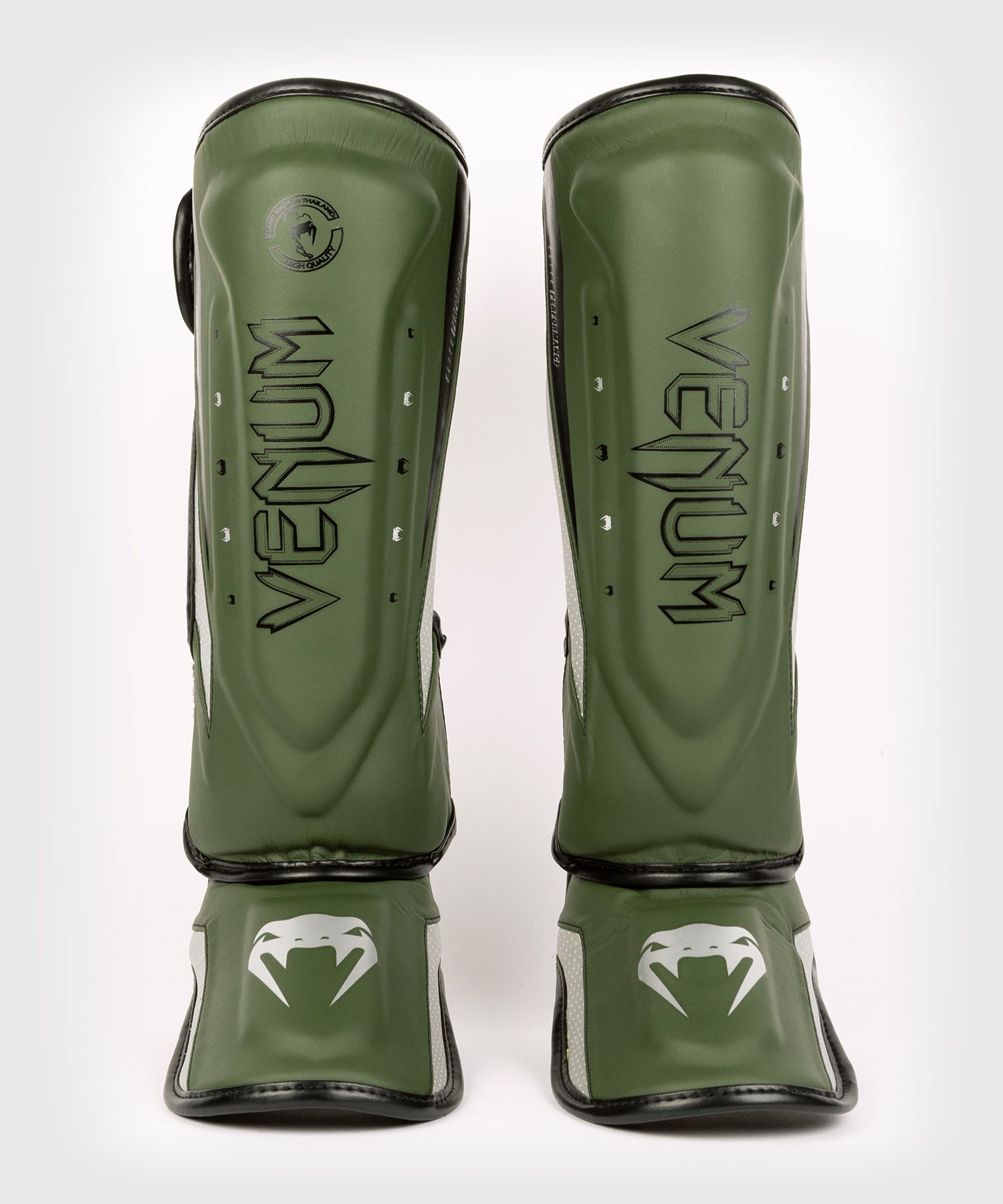 Venum Elite Evo Shinguards Khaki Silver shin guard buy