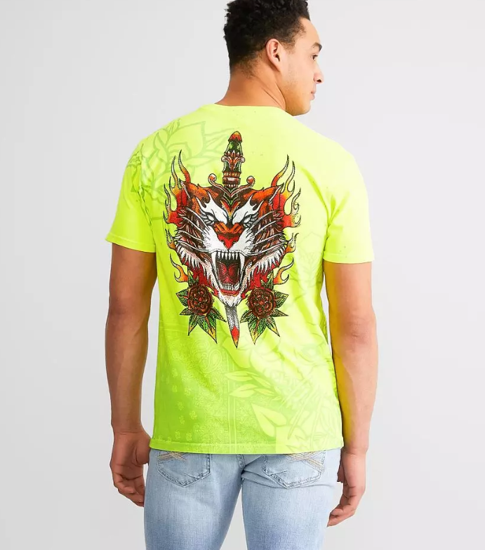 Affliction Fire Guide Tee Optic Neon Yellow Pigment T-shirt buy