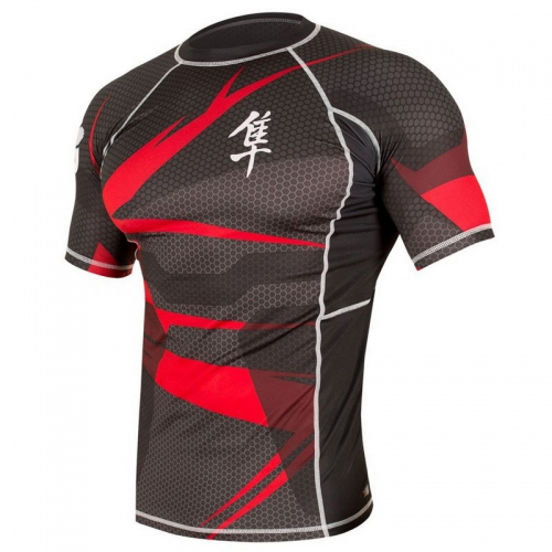 Rashguard Hayabusa Metaru Red with corrugated sleeve photo