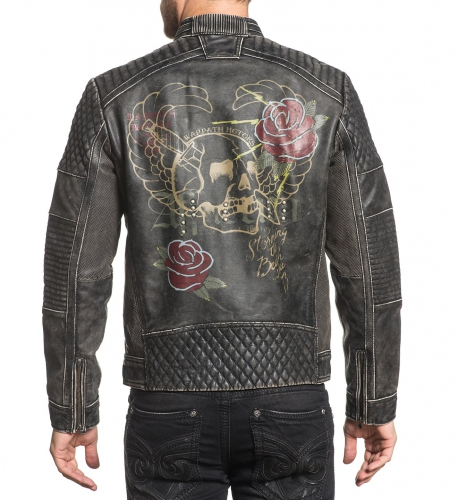 Кожаная куртка Affliction Mens Moto Zip Jacket купити