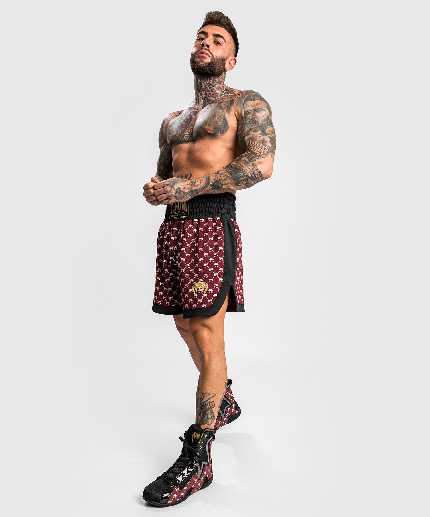 Боксерские шорты Venum Monogram Boxing Short Black Burgundy цена