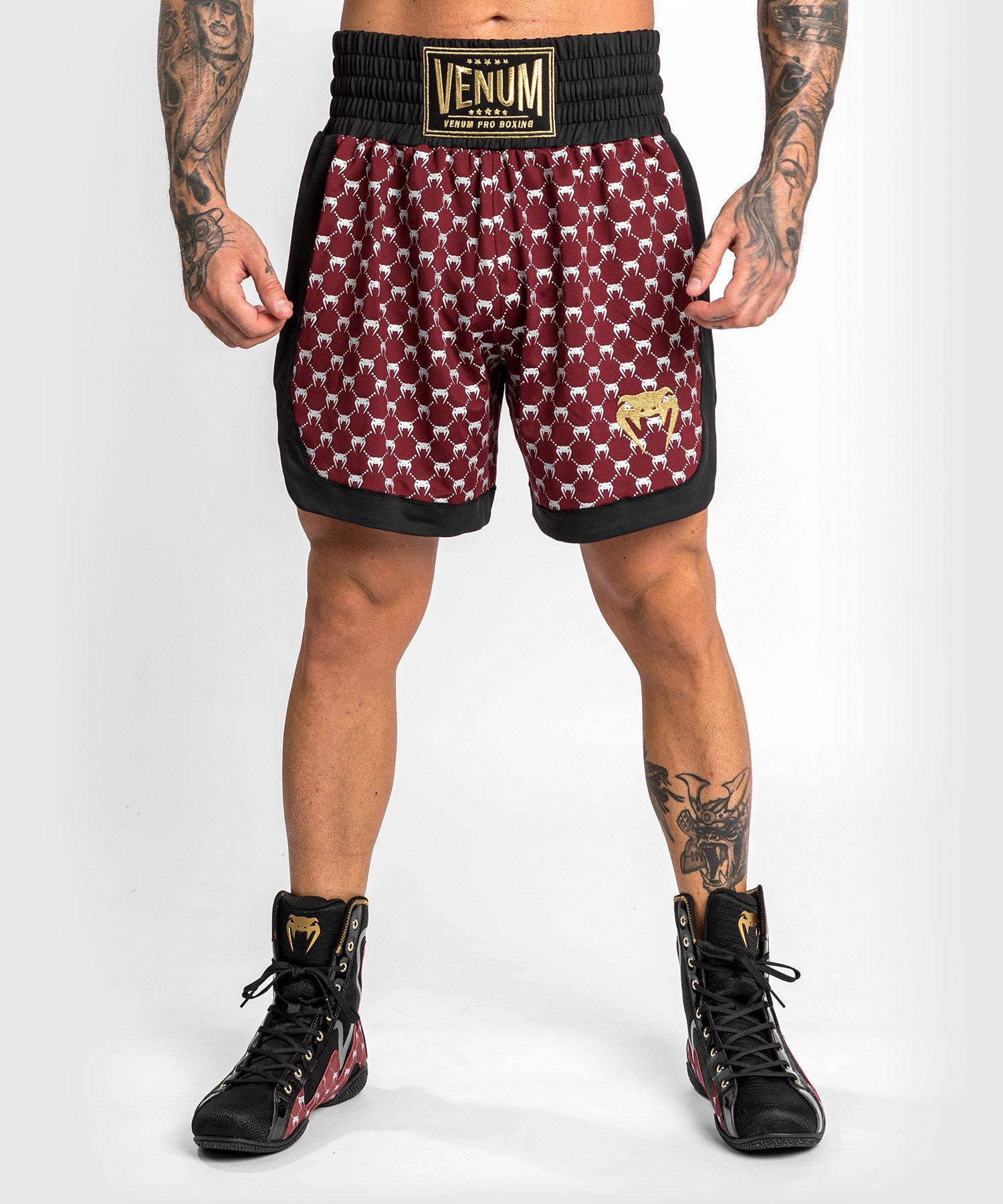 Боксерские шорты Venum Monogram Boxing Short Black Burgundy