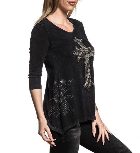 Womens Affliction Standard Supply 3/4 Scoop Neck Tee buy