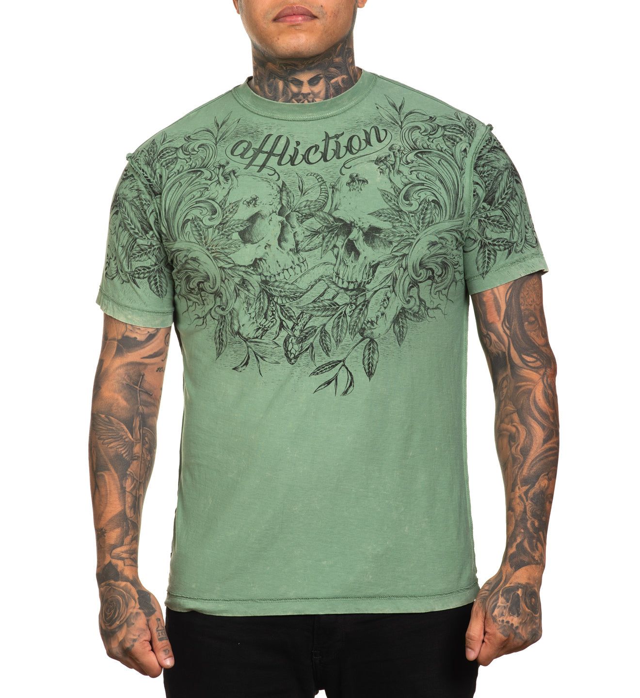 Affliction Dakota Fire Reversible Tee Oil Green Lava Wash T-shirt price