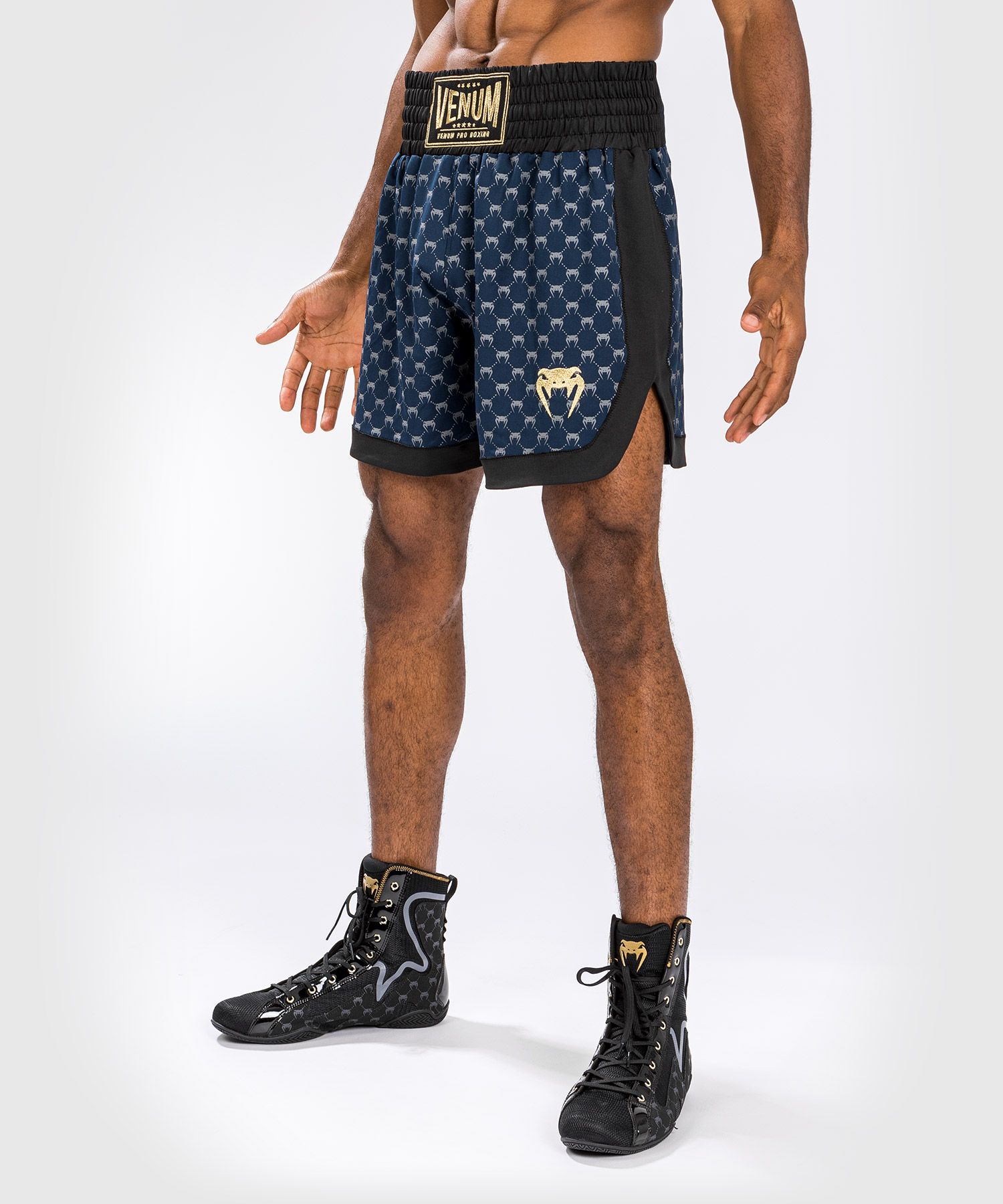 Боксерские шорты Venum Monogram Boxing Short Black Navy Blue фото
