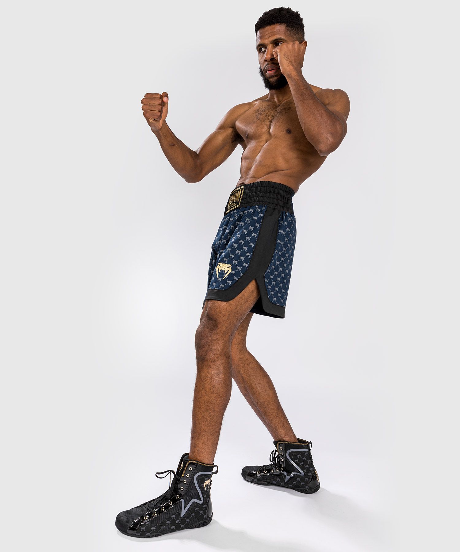 Боксерские шорты Venum Monogram Boxing Short Black Navy Blue оригинал