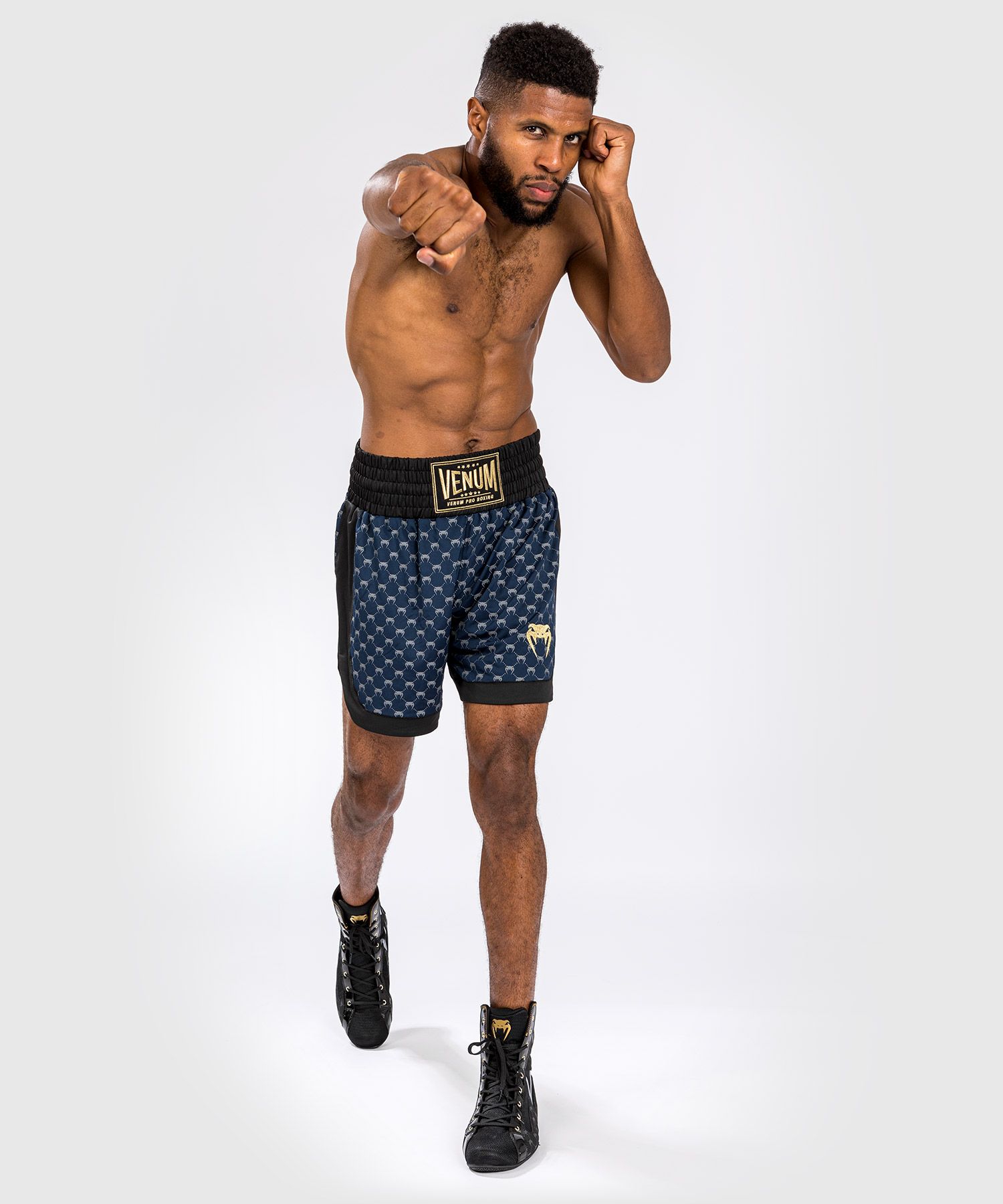 Боксерские шорты Venum Monogram Boxing Short Black Navy Blue размер