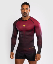 Venum Tactical XT Mens Long Sleeve Rashguard - Black/Burgundy/Gold