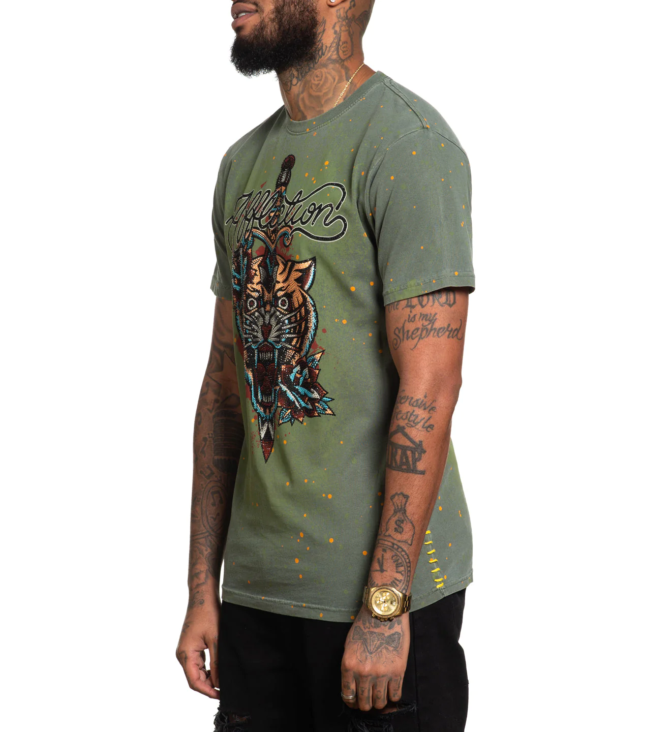 Affliction Alchemic Dagger Tee Olive Pigment Dye T-shirt price