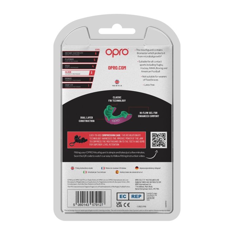 Opro Self-fit GEN5 Youth Silver Pink Green childrens mouth guard size