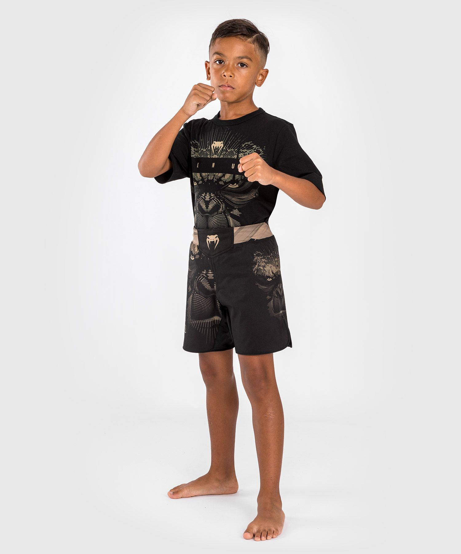 Childrens MMA shorts Venum Gorilla Jungle Fightshorts For Kids - Sand Black size