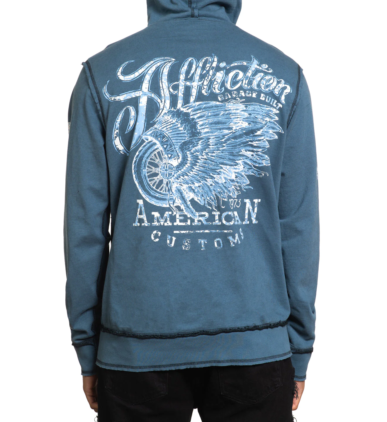 Двусторонняя толстовка Affliction Rebel Youth Rev Zip Hood Black Aegean Blue фото