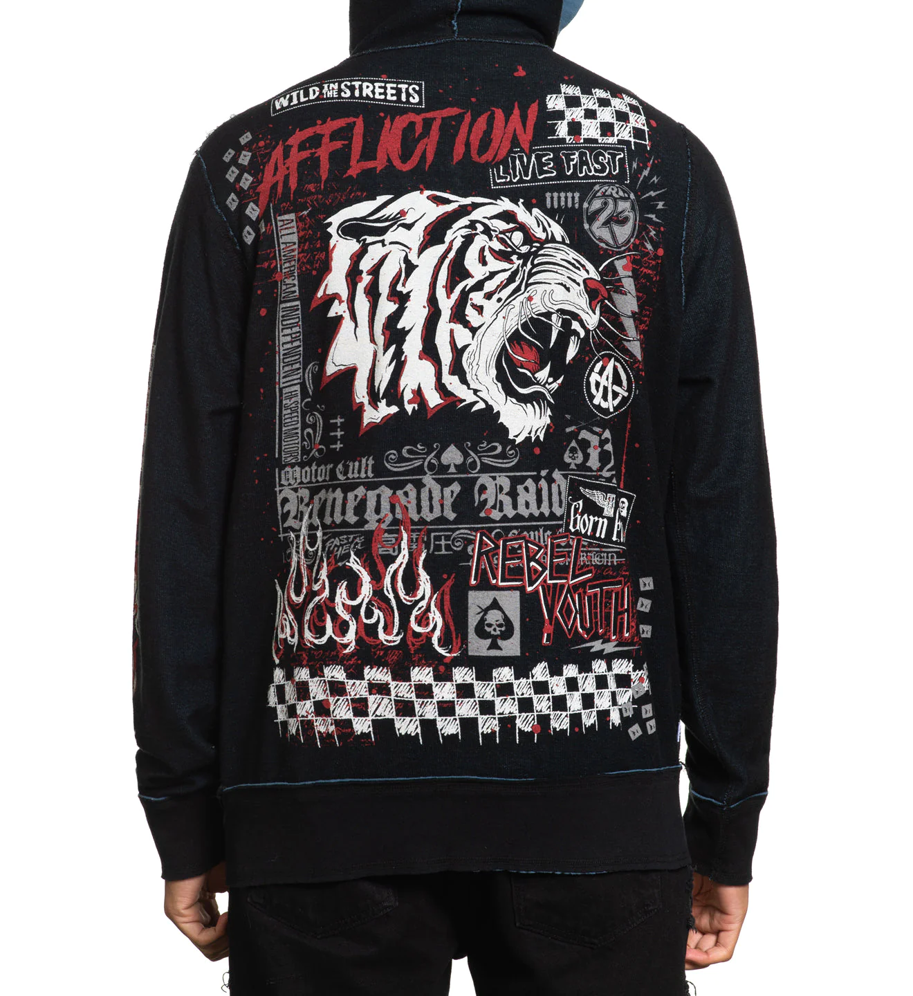 Двусторонняя толстовка Affliction Rebel Youth Rev Zip Hood Black Aegean Blue цена
