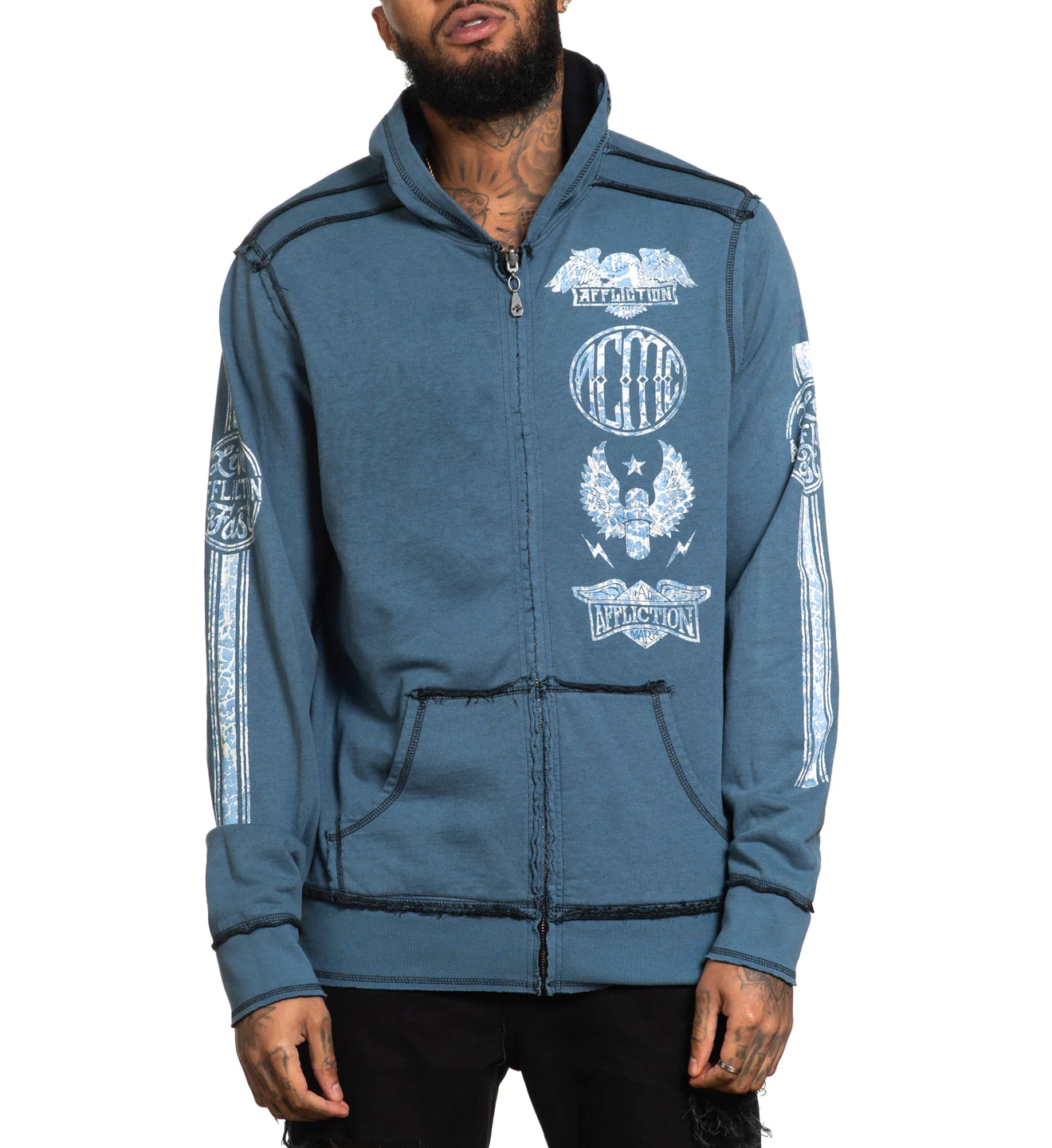 Двусторонняя толстовка Affliction Rebel Youth Rev Zip Hood Black Aegean Blue купить