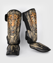 Venum Tiger Shin Guards Black Neon Orange