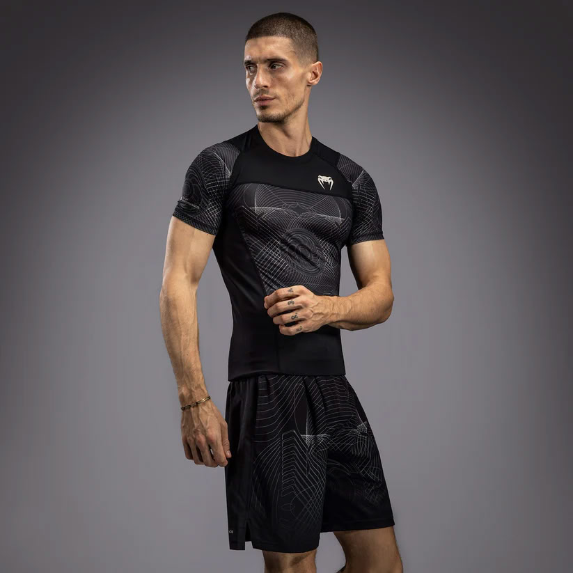 Рашгард Venum G-Fit Air Mens Short Sleeve Rashguard Deep Black Desert Sand ціна