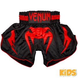Детские шорты для для тайского бокса Venum Inferno Kids Muay Thai Shorts Black Red