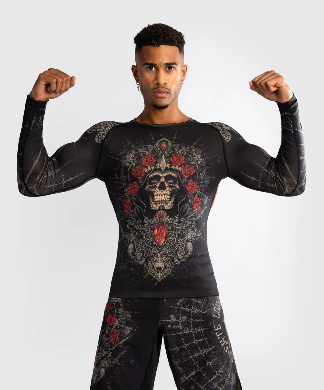 Рашгард Venum Santa Muerte 5.0 Men’s Long Sleeve Rashguard Deep Black Gold купити
