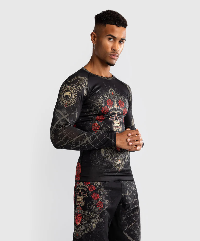 Рашгард Venum Santa Muerte 5.0 Men’s Long Sleeve Rashguard Deep Black Gold ціна