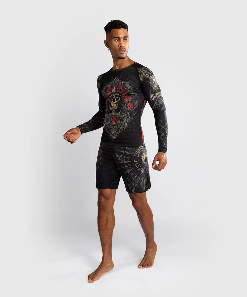 Рашгард Venum Santa Muerte 5.0 Men’s Long Sleeve Rashguard Deep Black Gold фото