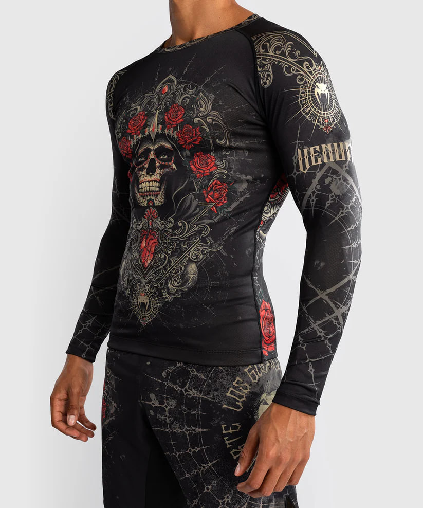 Venum Santa Muerte 5.0 Mens Long Sleeve Rashguard Deep Black Gold